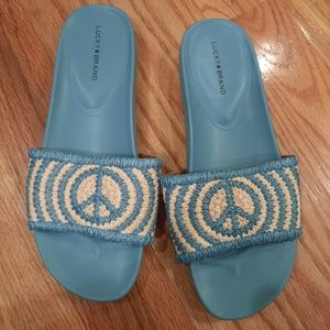 Lucky Brand Pepperika Blue Peace Sign Slide - RARE!‎ Size 10